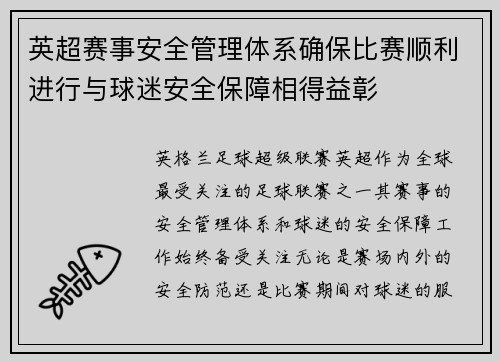 英超赛事安全管理体系确保比赛顺利进行与球迷安全保障相得益彰
